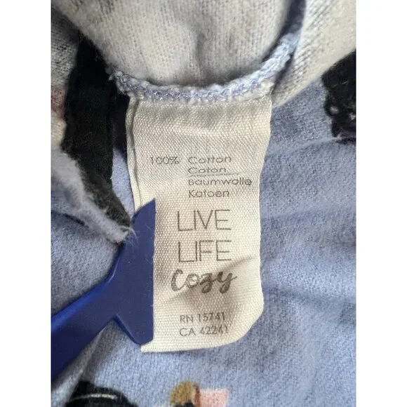 PJ Salvage Pajama Top Women's L Dogs Eyeglasses Flannel Button Up Blue - Picture 12 of 16